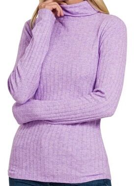 Zenana Outfitters Lavender Ribbed Turtleneck Sweater